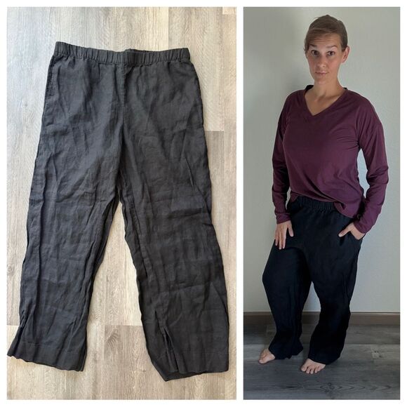 H&M Pull On Linen Pants Black Large Minimalist Classic Comfy - Picture 3 of 12